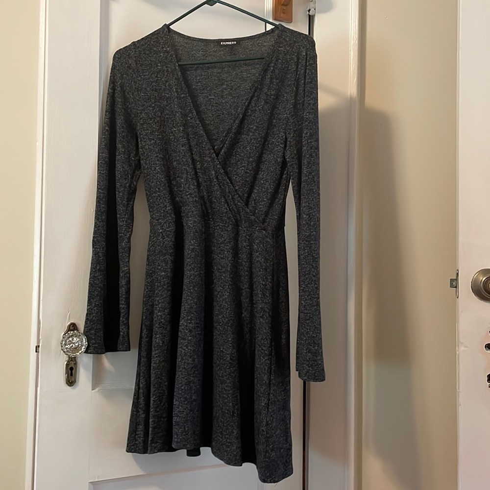 Express casual gray long sleeve knit dress